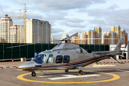 CROCUS EXPO, MOSCOW REGION, RUSSIA - OCTOBER 6, 2013: Private Agusta Westland A109 helicopter RA-01985 at Crocus airfield.のeditorial素材