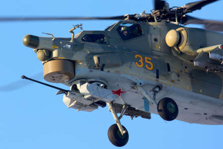CHKALOVSKY, MOSCOW REGION, RUSSIA - JANUARY 19, 2012: Mil Mi-28N 35 YELLOW of Russian Air Force at Chkalovsky.のeditorial素材