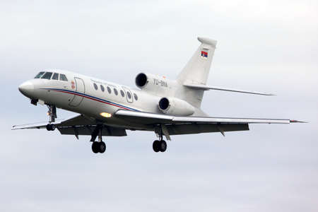 PRAGUE, CZECH REPUBLIC - NOVEMBER 2, 2012: Dassault Falcon 50 YU-BNA of Serbia Government landing at...