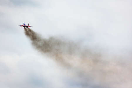 KUBINKA, MOSCOW REGION, RUSSIA - JUNE 3, 2011: Mikoyan MiG-29 of Swifts aerobatics team jet fighter take off at Kubinka air force base.のeditorial素材