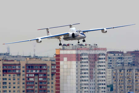 Zhukovsky, Moscow Region, Russia - August 10, 2012: Myasischev M-55 RA-55204 flying laboratory shown...