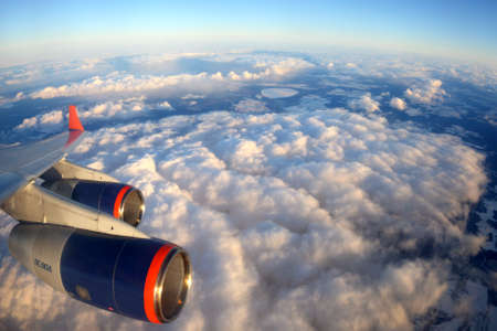 Moscow Region, Russia - March 20, 2014: Aeroflot Ilyushin IL-96-300 RA-96007 wing view.のeditorial素材
