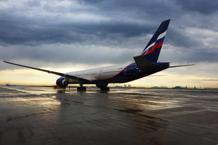 Sheremetyevo, Moscow Region, Russia - 2 May, 2014: Aeroflot Boeing 777-300 VQ-BQE standing at Sheremetyevo international airport.のeditorial素材