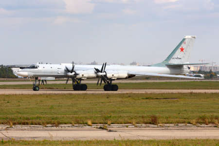 Zhukovsky, Moscow Region, Russia - October 13, 2014: Tupolev Tu-95MS Bear 62 RED of russian air...