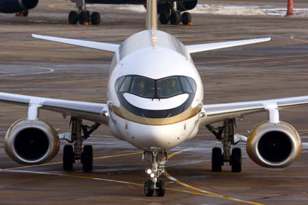 Sheremetyevo, Moscow Region, Russia - 23 March, 2014: Tsentr-Yug Sukhoi Superjet 100 RA-89004 in...