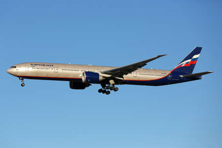 Sheremetyevo, Moscow Region, Russia - December 28, 2015: Aeroflot Boeing 777-300 ER VQ-BQC landing...