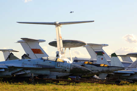 Zhukovsky, Moscow Region, Russia - August 21, 2015: Various airplanes used for tests stored at Zhukovsky.のeditorial素材