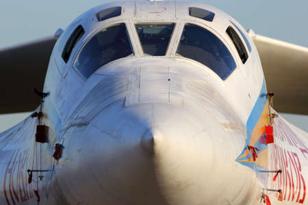 Zhukovsky, Moscow Region, Russia - August 21, 2015: Tupolev Tu-160 RF-94109 of Russian air force standing at Zhukovsky during MAKS-2015 airshow.のeditorial素材