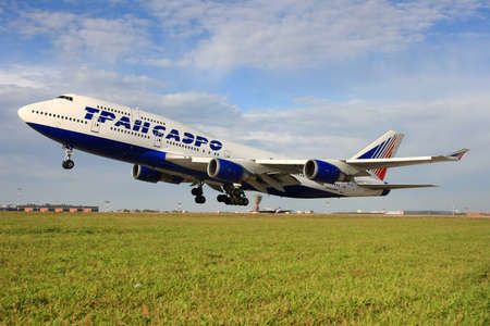 Sheremetyevo, Moscow Region, Russia - September 19, 2012: Transaero Ailrlines Boeing 747-446 EI-XLI...