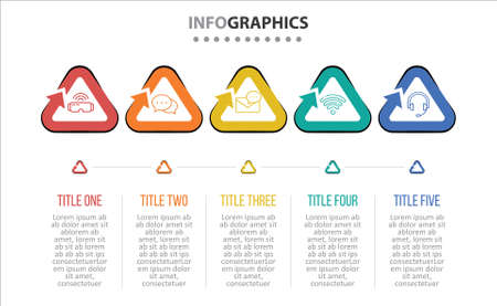 Vector Infographic design with icons. 5 options or 5 steps. process diagram, flow chart, info graph, Infographics for business concept, presentations banner, workflow layout.のイラスト素材