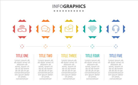 Vector Infographic design with icons. 5 options or 5 steps. process diagram, flow chart, info graph, Infographics for business concept, presentations banner, workflow layout.のイラスト素材