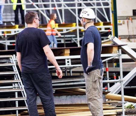 on 8 June ,the city of Samara,the rock - festival "Rock nad volgoi 2013", mounting and adjustment of the equipment before the performance of rock groups.のeditorial素材