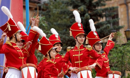 29 June 2013,the city of Chelyabinsk ,a performance by a group of girls drummers .のeditorial素材
