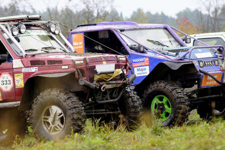 7 September 2013, the city of Beloretsk, Bashkortostan. The third stage of the VI open championship of the Republic of Bashkortostan for the trophy-RAID "Ural stone", SUVs were the stages, specially prepared for the race.のeditorial素材
