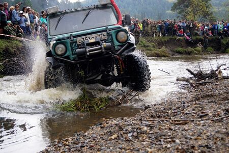 7 September 2013, the city of Beloretsk, Bashkortostan. The third stage of the VI open championship of the Republic of Bashkortostan for the trophy-RAID "Ural stone", SUVs were the stages, specially prepared for the race.のeditorial素材