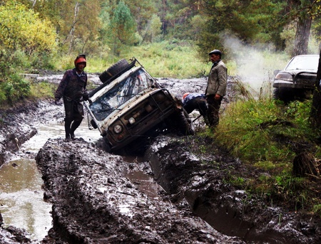 7 September 2013, the city of Beloretsk, Bashkortostan  The third stage of the VI open championship of the Republic of Bashkortostan for the trophy-RAID  Ural stone , SUVs were the stages, specially prepared for the race のeditorial素材