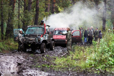 7 September 2013, the city of Beloretsk, Bashkortostan. The third stage of the VI open championship of the Republic of Bashkortostan for the trophy-RAID "Ural stone", SUVs were the stages, specially prepared for the race.のeditorial素材