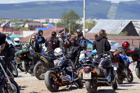 on may 18, 2013,the city of Beloretsk,Bashkortostan. Meeting of bikers at the opening of the season "Dry asphalt 2013".のeditorial素材