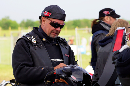 8 June 2013, the city of Samara, Russia  The fifth festival  Rock nad volgoi 2013 , which has become the largest rock festival in Europe  The participants of the festival motorcycle club Â«Night wolvesÂ» のeditorial素材