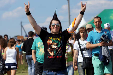 8 June 2013, the city of Samara, Russia. The fifth festival "Rock nad volgoi 2013", which has become the largest rock festival in Europe. The festival was attended by about 700 thousand spectators, rock lovers from all corners of Russia.のeditorial素材