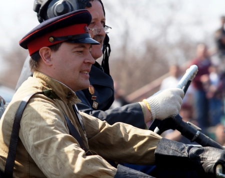 20-21 April 2013 ,city of Magnitogorsk,Russia, On a specially prepared track competitions conducted off-road-sprint  First dirt 2013   Demonstration performances of the club  Antique cars and motorcycles  のeditorial素材