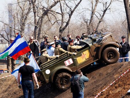 20-21 April 2013 ,city of Magnitogorsk,Russia, On a specially prepared track competitions conducted off-road-sprint  First dirt 2013   Demonstration performances of the club  Antique cars and motorcycles  のeditorial素材