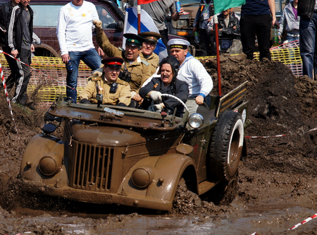 20-21 April 2013 ,city of Magnitogorsk,Russia, On a specially prepared track competitions conducted off-road-sprint  First dirt 2013   Demonstration performances of the club  Antique cars and motorcycles  のeditorial素材