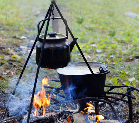 Cooking in field conditions at the stake.の写真素材