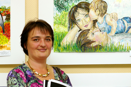 Beloretsk, Bashkortostan, Russia, September 2013. The final international exhibition of children's art creativity.Visitors of the exhibition.のeditorial素材