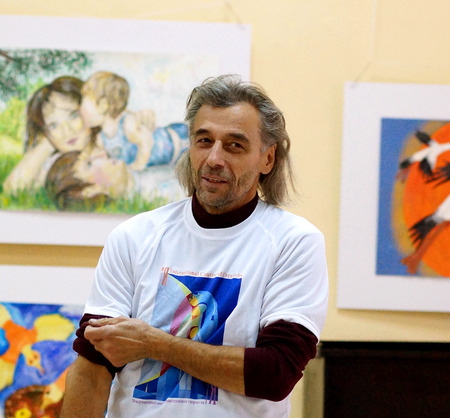 Beloretsk, Bashkortostan, Russia, September 2013. The final international exhibition of children's art creativity.Visitors of the exhibition.のeditorial素材