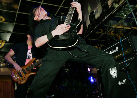 January 18, 2014, Beloretsk, Bashkortostan,Russia. Rock a party in the club "Night city",on the stage guitarist demAs ÐÐ°ÑÑÑÐ¸Ð½ of the rock group "Melandria"のeditorial素材