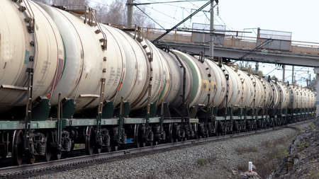 Locomotive with tanks should be on the railroad track のeditorial素材