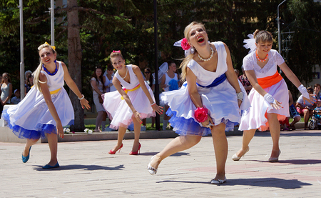 July 6, 2014, Beloretsk, Bashkortostan, Russia, as a sign of continuation of the great traditions held its annual public city festival  Parade of brides-2014  , was attended by 50 most charming brides  The celebration was accompanied by a theatrical perfoのeditorial素材