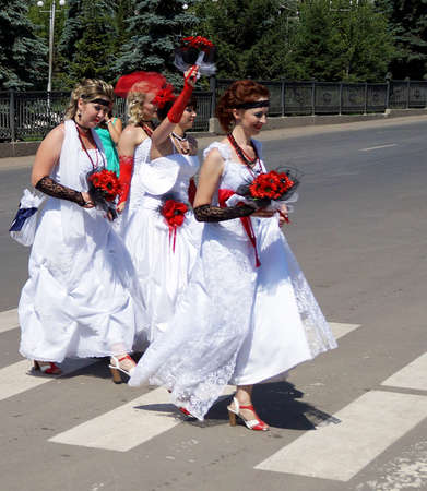 July 6, 2014, Beloretsk, Bashkortostan, Russia, as a sign of continuation of the great traditions held its annual public city festival  Parade of brides-2014  , was attended by 50 most charming brides  The celebration was accompanied by a theatrical perfoのeditorial素材