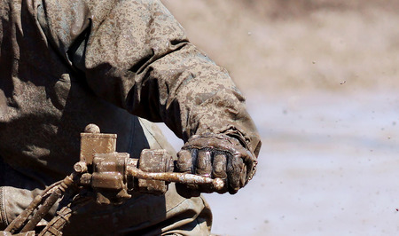Extreme driving ATV on overcoming mud obstacles.の写真素材