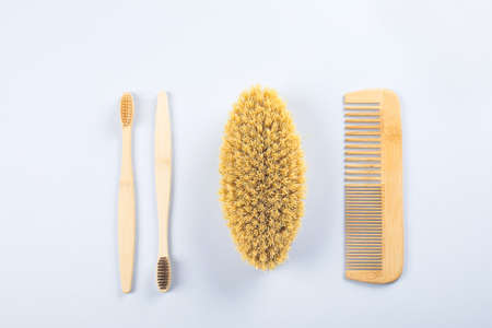Wooden hairbrush comb, natural body massage brush, bamboo natural toothbrushes. Zero waste set on...
