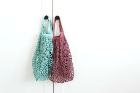 Reusable cotton bags mesh bags. Zero Waste, eco friendly concept.