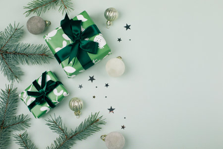 Flat lay on Christmas advent calendar. Eco Craft boxex gifts. top view.の写真素材