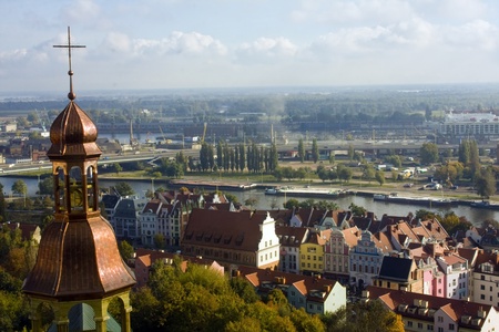 Aerial view of the Szczecin city, Poland  View from the church s towerの写真素材