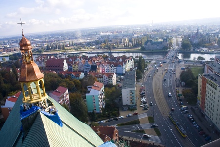 Aerial view of the Szczecin city, Poland  View from the church s tower 