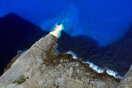 Cape formentor in the coast of mallorca  and the chemtrails on the sky ,balearic islandsの写真素材
