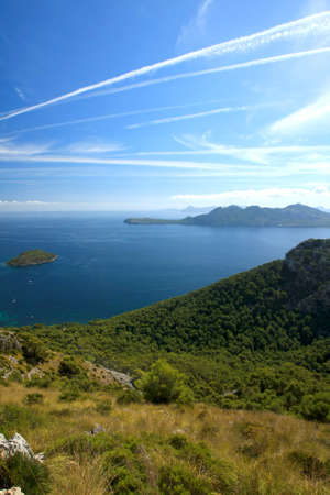 Cape formentor in the coast of mallorca  and the chemtrails on the sky ,balearic islands