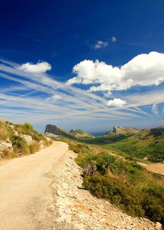 Cape formentor in the coast of mallorca  and the chemtrails on the sky ,balearic islandsの写真素材