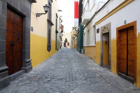 Columbus House  Case de Colon  in Las Palmas de Gran Canaria with typical acient Canarian street, Spainのeditorial素材