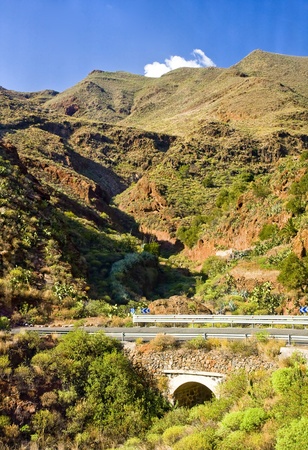A beautiful mountain scape panorama in Gran Canaria, Spainの写真素材