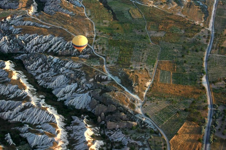 Hot air balloon flying in Cappadocia,Turkeyの写真素材