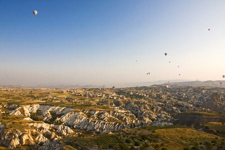 Hot air balloon flying in Cappadocia,Turkeyの写真素材