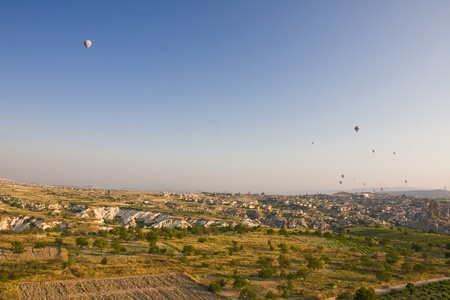 Hot air balloon flying in Cappadocia,Turkeyの写真素材
