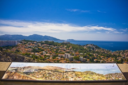the amazing areal view on Marseille from mountain where is church od Notre Dame de la Guarde , Franceのeditorial素材