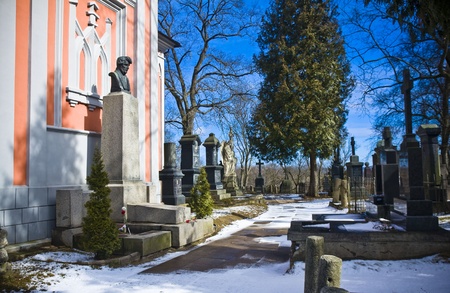 Famous old Rasu cemetery in Vilnius, Lithuaniaのeditorial素材